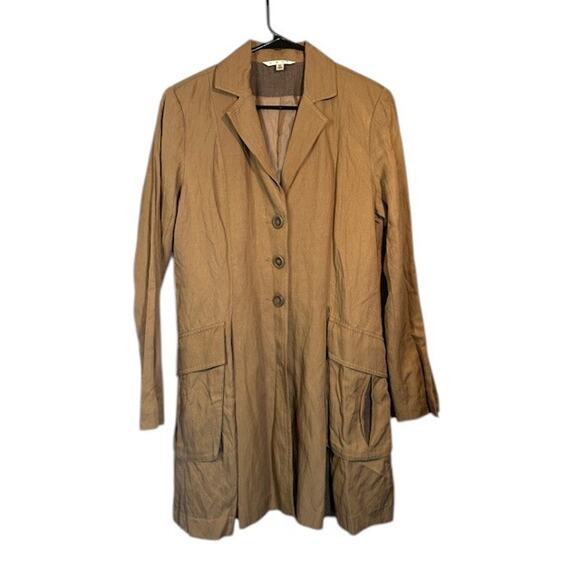 CAbi Beige Cotton Blend 3 Button Front Deep Pockets Lined Coat Women Sz M - Picture 1 of 13